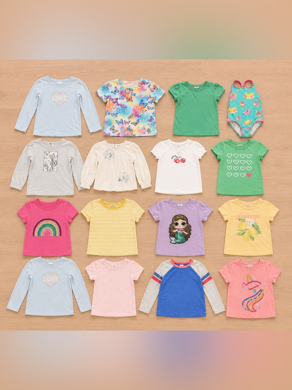 • Mini Boden • Girls Lot of 16 Items, T-shirt, Swimsuit, Rainbow, Hearts 2-3